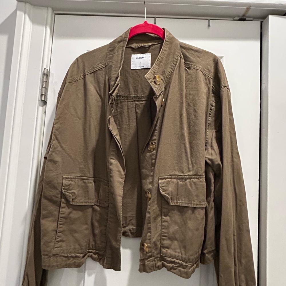 Womens cropped army green utility coat, Old Navy, size Large